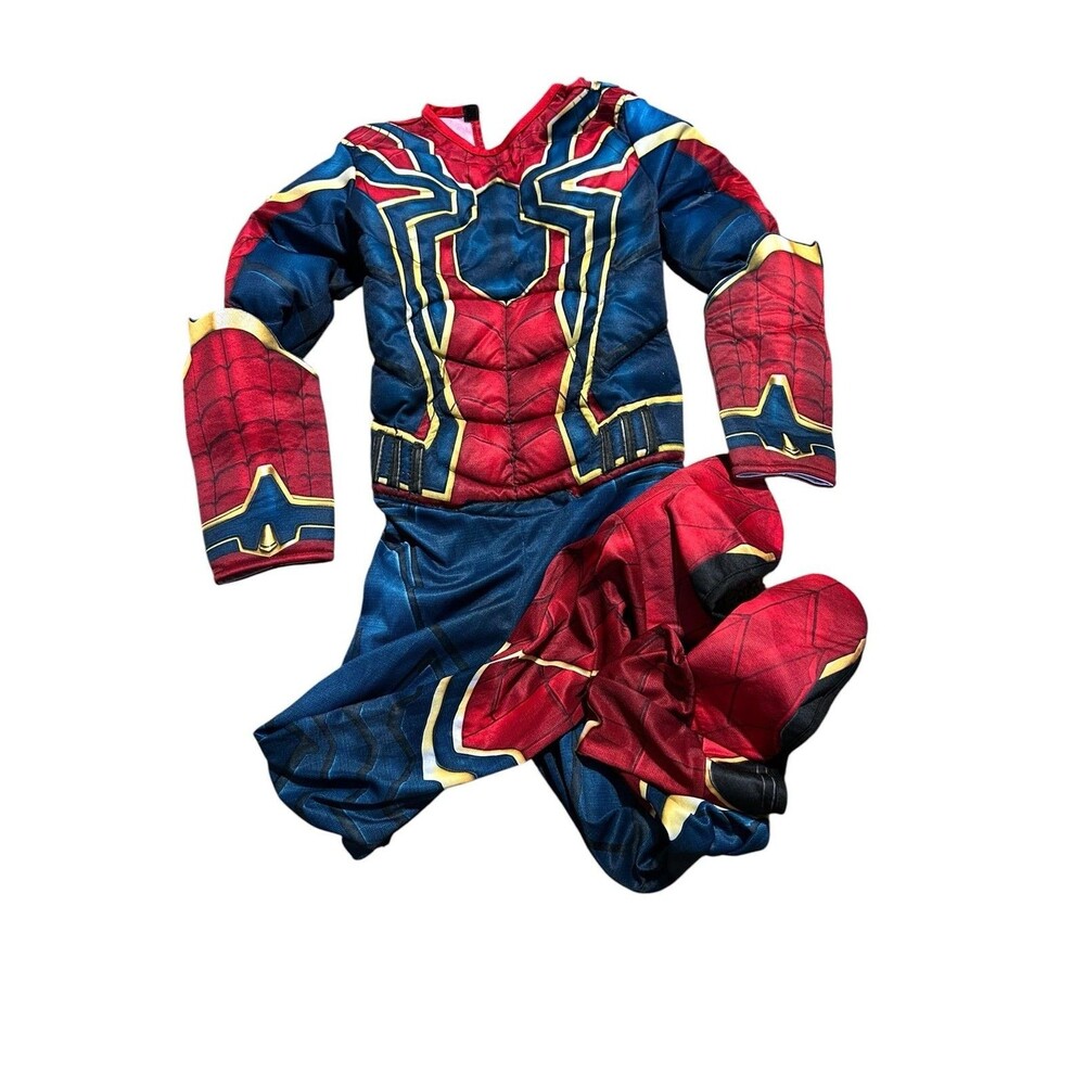 Spider-Man Costume Boys 8-10 Multicolor Padded Muscle Jumpsuit Mask Set